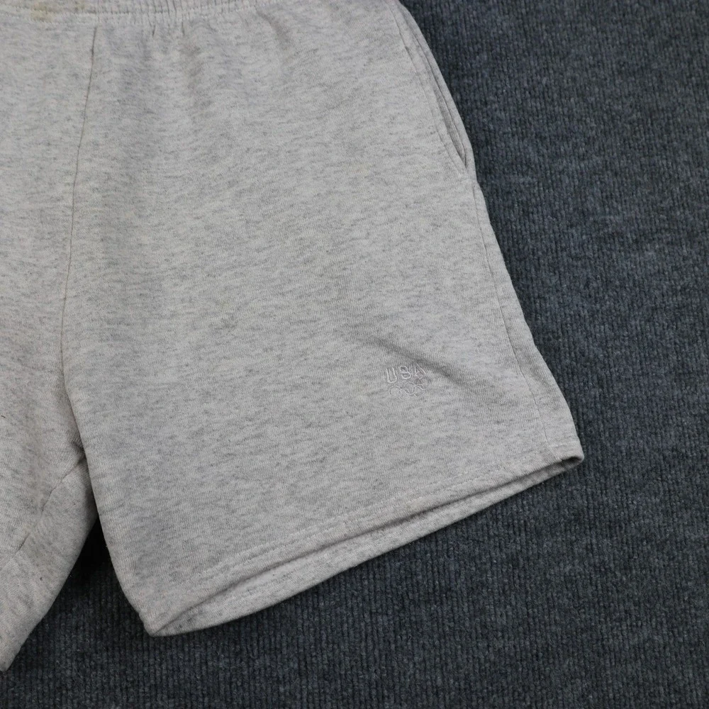Vintage Team USA Olympic Sweat Shorts Mens Heather Gray Fleece Embroidered Rings